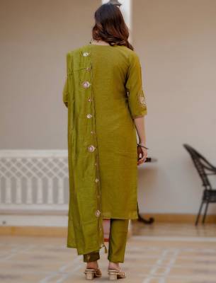 Mehendi green viscose mango silk embroidered & sequins work kurta set 2