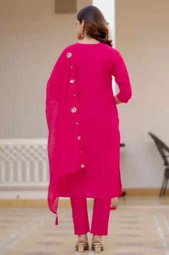 Pink viscose mango silk embroidered & sequins work Kurta set
