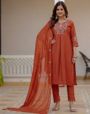 orange viscose silk embroidery & sequins work straight suit 1