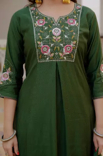 Green viscose mango silk embroidered & sequins work kurta set