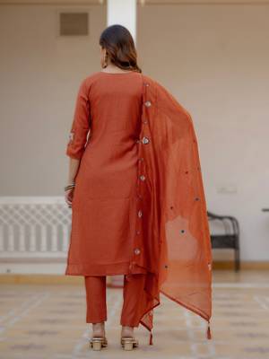 orange viscose silk embroidery & sequins work straight suit 2