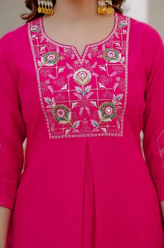 Pink viscose mango silk embroidered & sequins work Kurta set