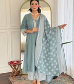 Green rayon embroidered ethnic readymade kurta set