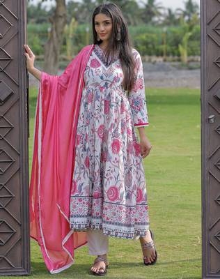 Off white rayon embroidered ethnic readymade kurta set 1