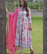 Off white rayon embroidered ethnic readymade kurta set
