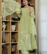 Pista chanderi silk embroidered ethnic readymade kurta set