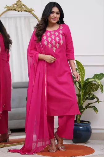 Pink silk blend embroidered partywear salwar kameez