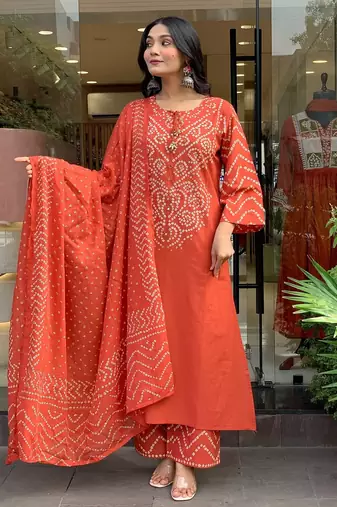 Rust silk blend embroidered partywear salwar kameez