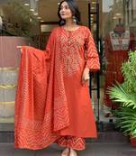 Rust silk blend embroidered partywear salwar kameez