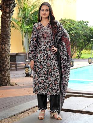 Black cotton silk embroidered ceremonial salwar suit 1