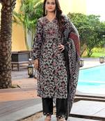 Black cotton silk embroidered ceremonial salwar suit