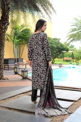 Black cotton silk embroidered ceremonial salwar suit