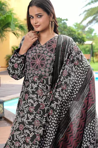 Black cotton silk embroidered ceremonial salwar suit