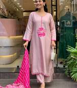 Pink silk blend embroidered partywear salwar kameez