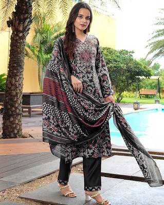 Black cotton silk embroidered ceremonial salwar suit 4