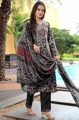 Black cotton silk embroidered ceremonial salwar suit
