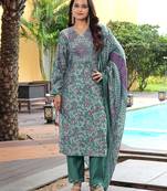 Green cotton silk embroidered ceremonial salwar suit