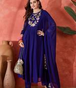 Royal blue silk blend embroidered salwar kameez
