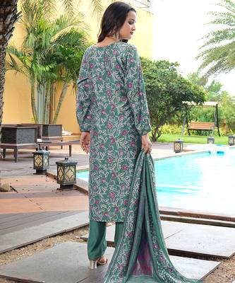 Green cotton silk embroidered ceremonial salwar suit 2