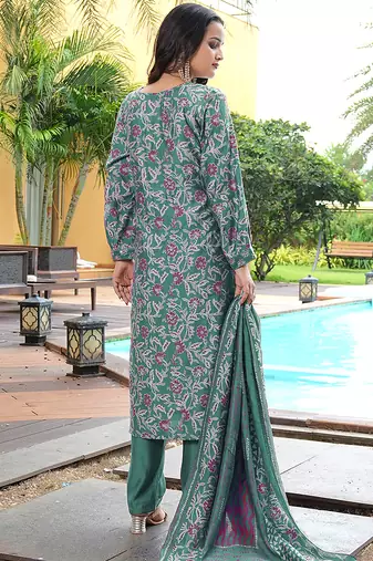 Green cotton silk embroidered ceremonial salwar suit