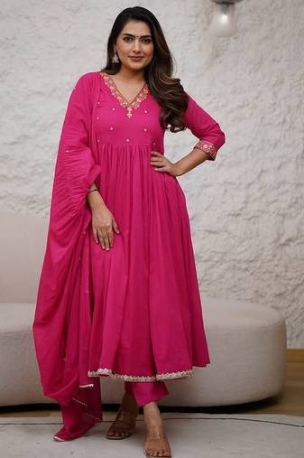 Pink silk blend embroidered salwar kameez