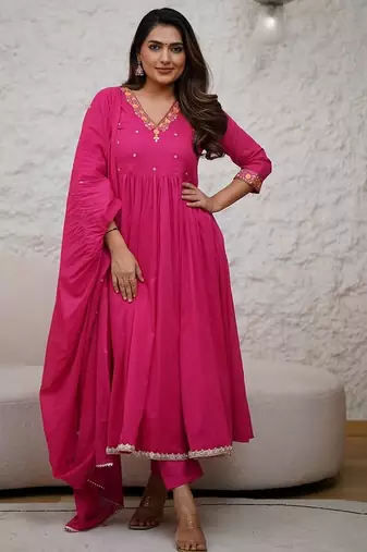 Pink silk blend embroidered salwar kameez