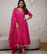 Pink silk blend embroidered salwar kameez