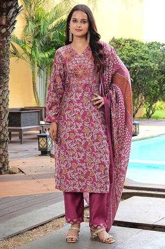 Pink cotton silk embroidered ceremonial salwar suit