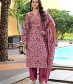 Pink cotton silk embroidered ceremonial salwar suit