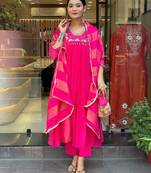 Pink silk blend embroidered salwar kameez