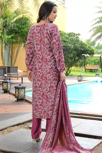 Pink cotton silk embroidered ceremonial salwar suit