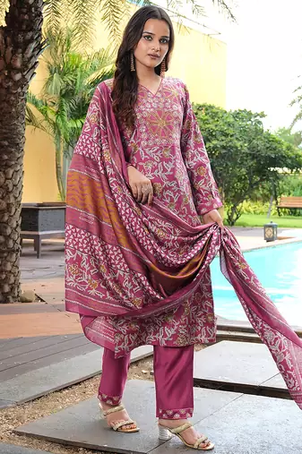 Pink cotton silk embroidered ceremonial salwar suit