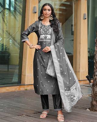 Grey vatican embroidered ceremonial salwar suit 1
