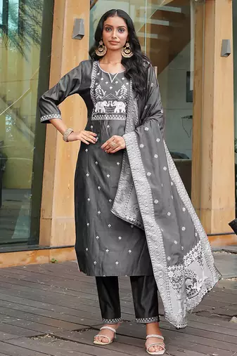 Grey vatican embroidered ceremonial salwar suit