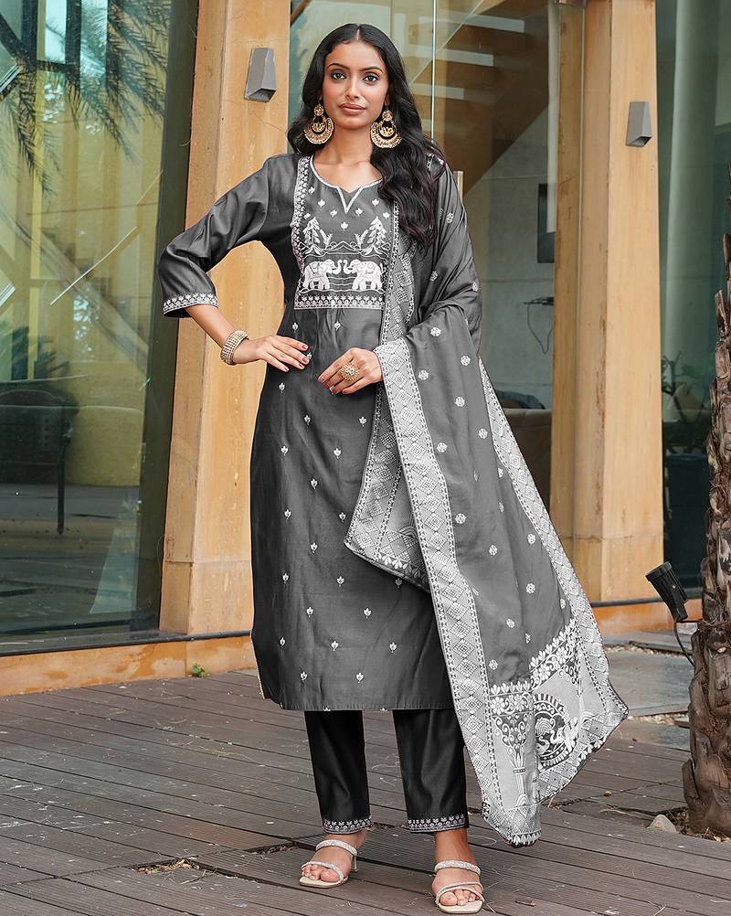 Grey vatican embroidered ceremonial salwar suit