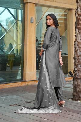 Grey vatican embroidered ceremonial salwar suit 2