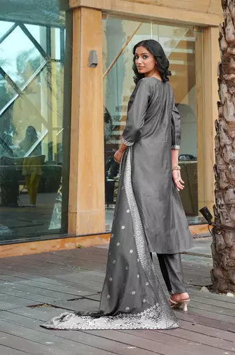 Grey vatican embroidered ceremonial salwar suit