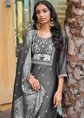 Grey vatican embroidered ceremonial salwar suit 3