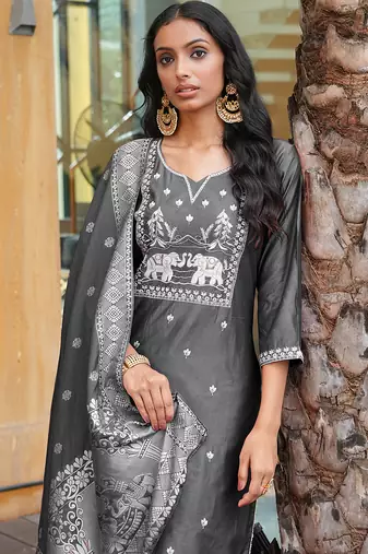 Grey vatican embroidered ceremonial salwar suit