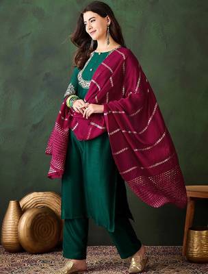 Green silk blend embroidered salwar kameez 1