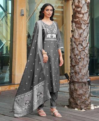 Grey vatican embroidered ceremonial salwar suit 4
