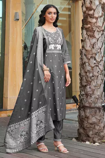 Grey vatican embroidered ceremonial salwar suit