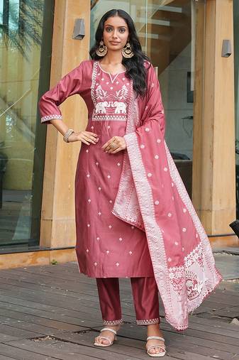 Peach vatican embroidered ceremonial salwar suit