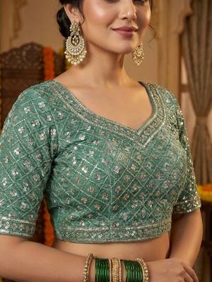 Blue Color Embroidery Work Of Beads & Sequins Work Fendy Satin Silk Saree 4