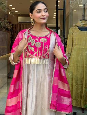 Cream silk blend embroidered salwar kameez 3