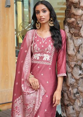 Peach vatican embroidered ceremonial salwar suit 3