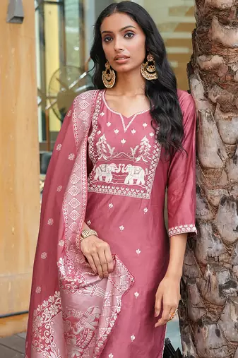 Peach vatican embroidered ceremonial salwar suit