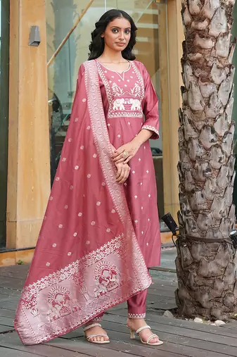 Peach vatican embroidered ceremonial salwar suit