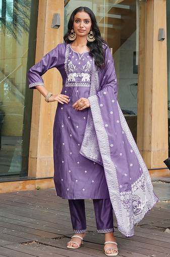 Purple vatican embroidered ceremonial salwar suit