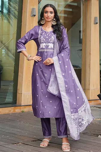 Purple vatican embroidered ceremonial salwar suit